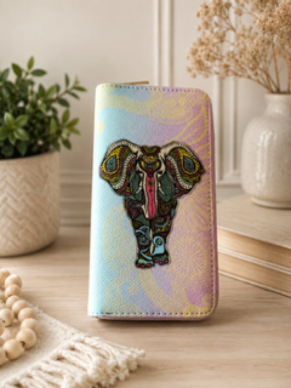 Pastel Elephant Zip-Around Wallet